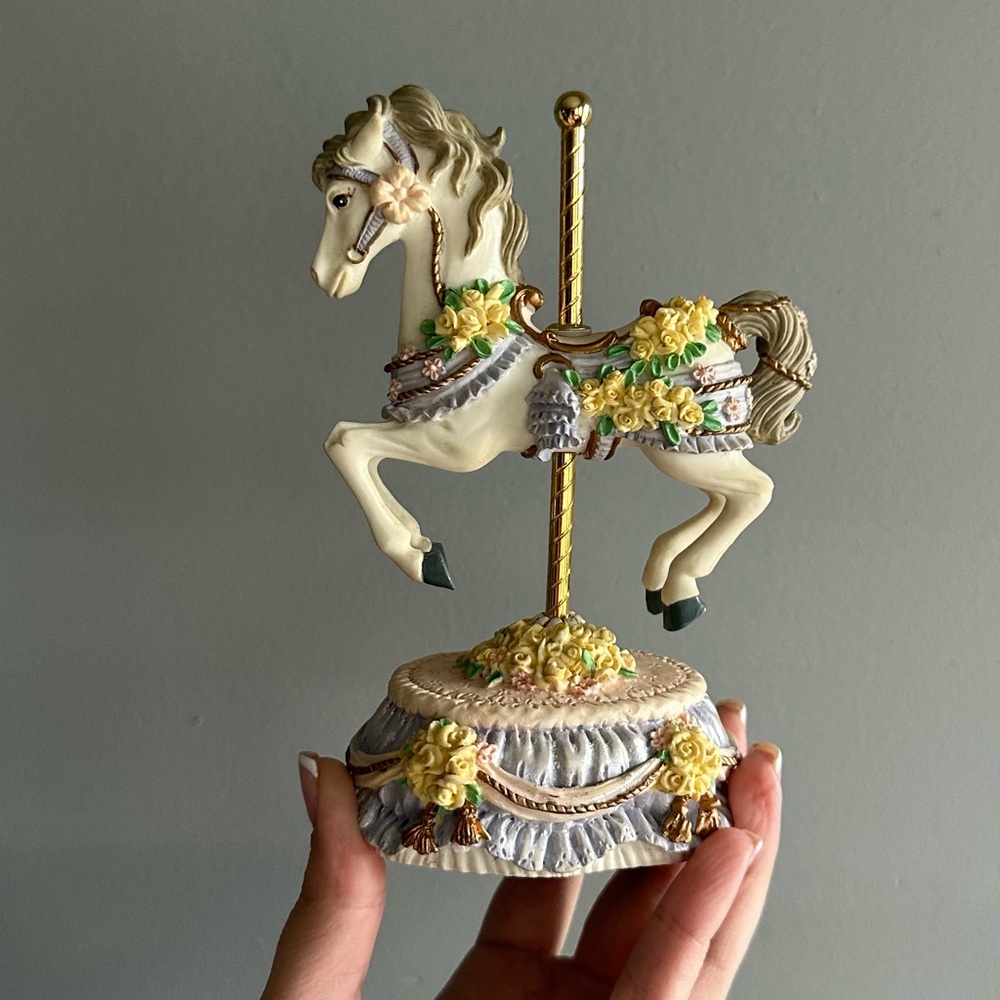 Heritage Ivory and Gold Floral Carousel Horse Figurine